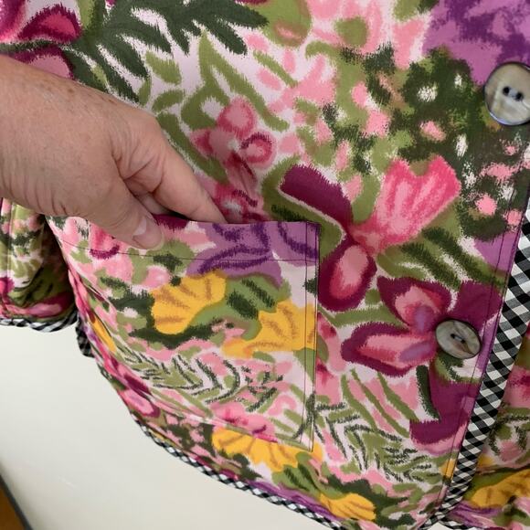 Koos of Coursee! Size M Linen Blend Art to Wear Reversible Floral Jacket Purple - Picture 9 of 12